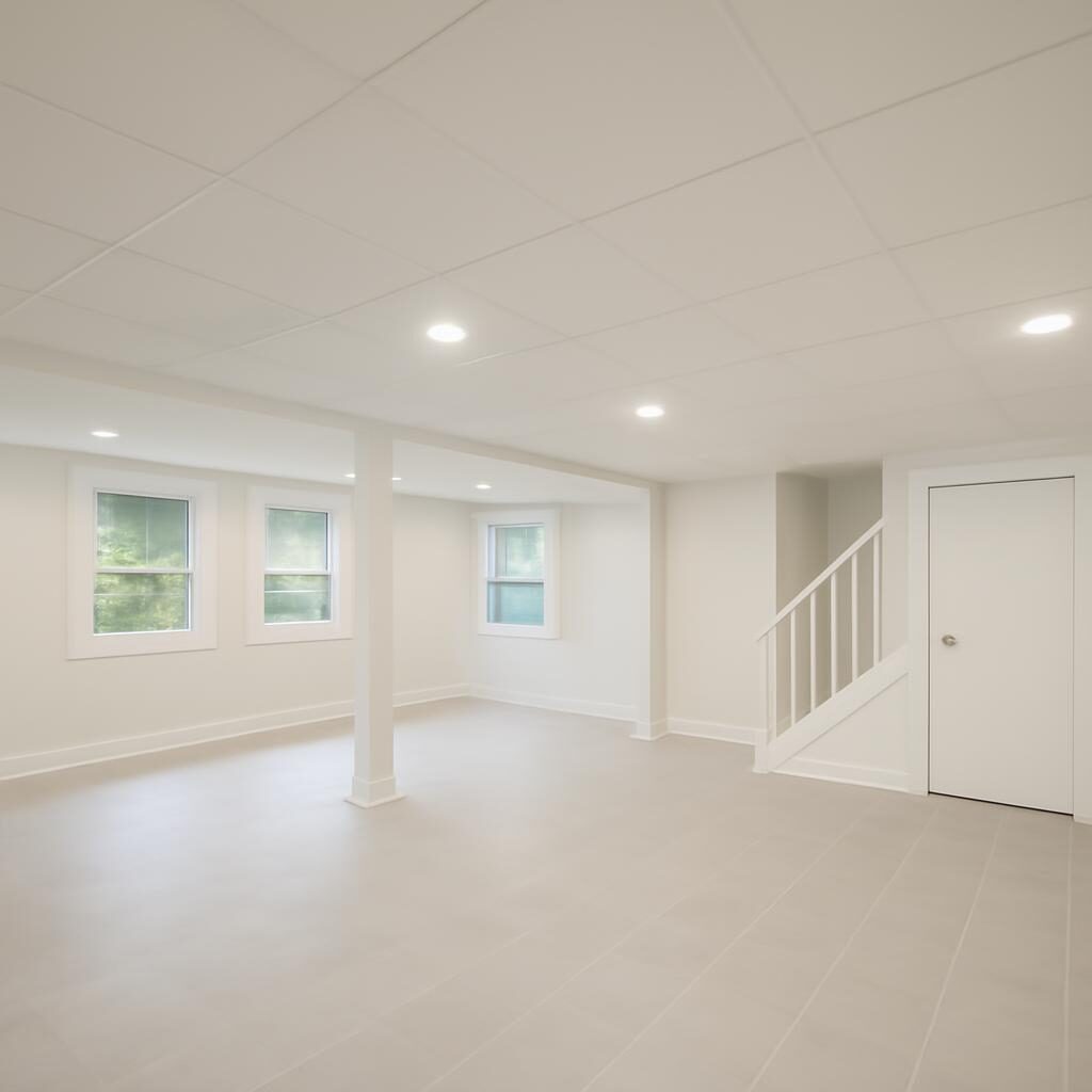 Plafond de cave isolé et fini, rénovation énergétique maison française