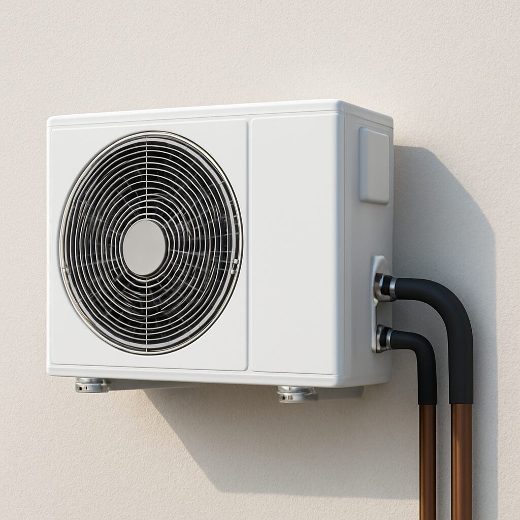 Unité extérieure d'un chauffe-eau thermodynamique sur air extérieur — la pompe à chaleur capte les calories de l'air ambiant