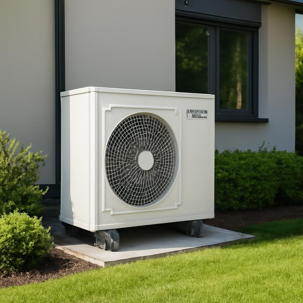 Unité extérieure de pompe à chaleur air/eau Daikin Altherma installée contre une maison individuelle moderne