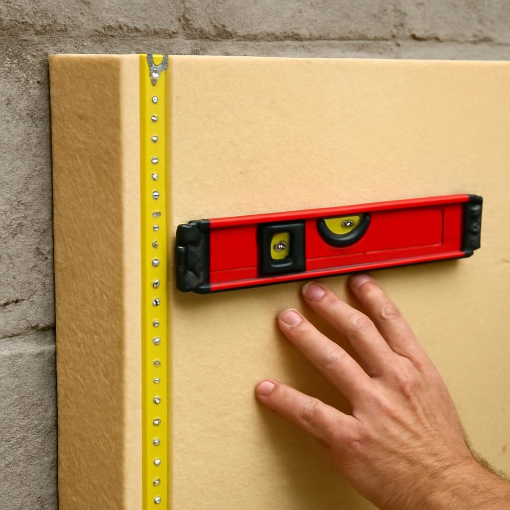 pose d'un panneau isolant rigide sur mur de garage