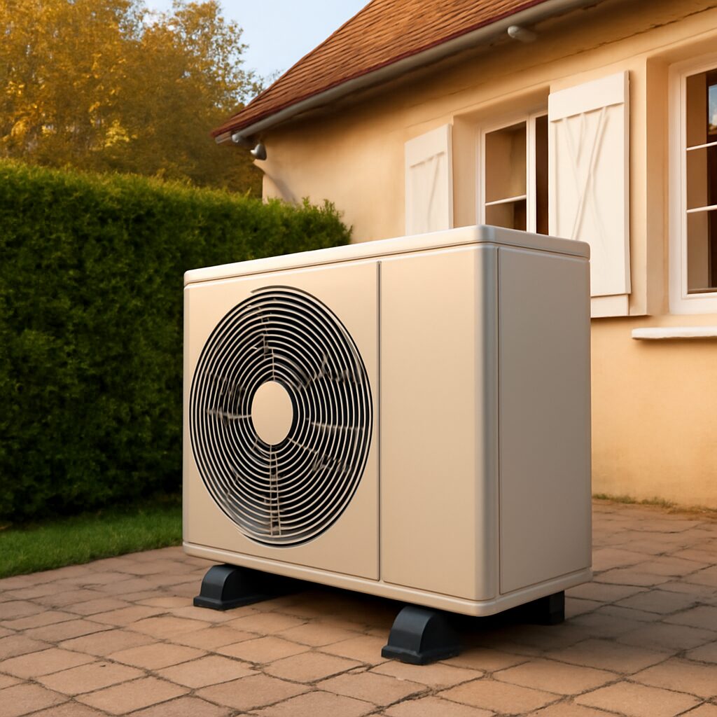 Maison équipée de panneaux solaires et pompe à chaleur
