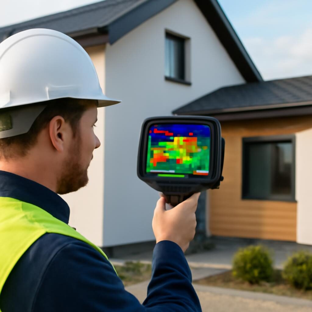 Thermographie infrarouge d'une maison bien isolée montrant l'absence de ponts thermiques