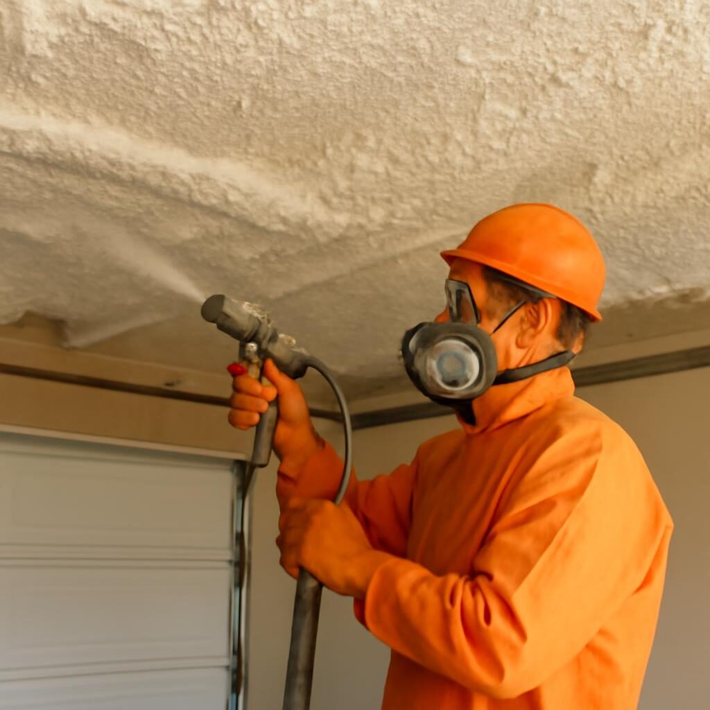 projection de mousse polyuréthane sur plafond de garage