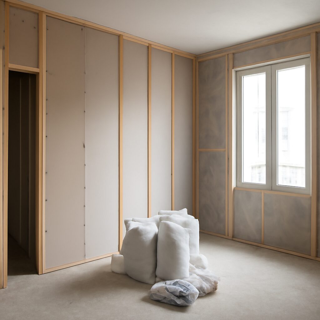 Rénovation intérieure d'un appartement — chantier d'isolation des murs et plafonds
