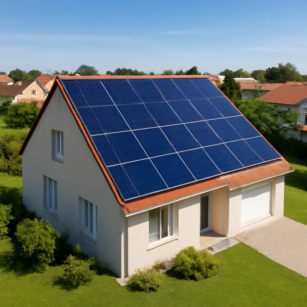 Maison avec panneaux solaires photovoltaïques sur le toit