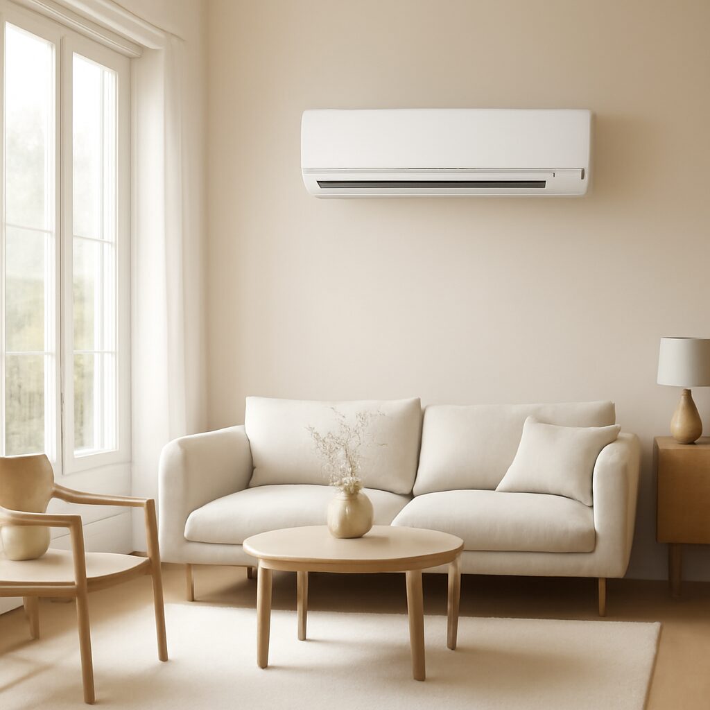 Split mural de climatisation dans un salon moderne