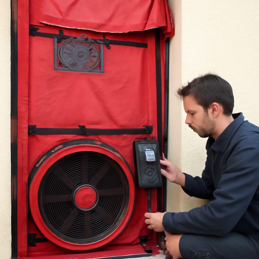 Test d'étanchéité à l'air par porte soufflante — mesure indispensable du diagnostic de performance énergétique
