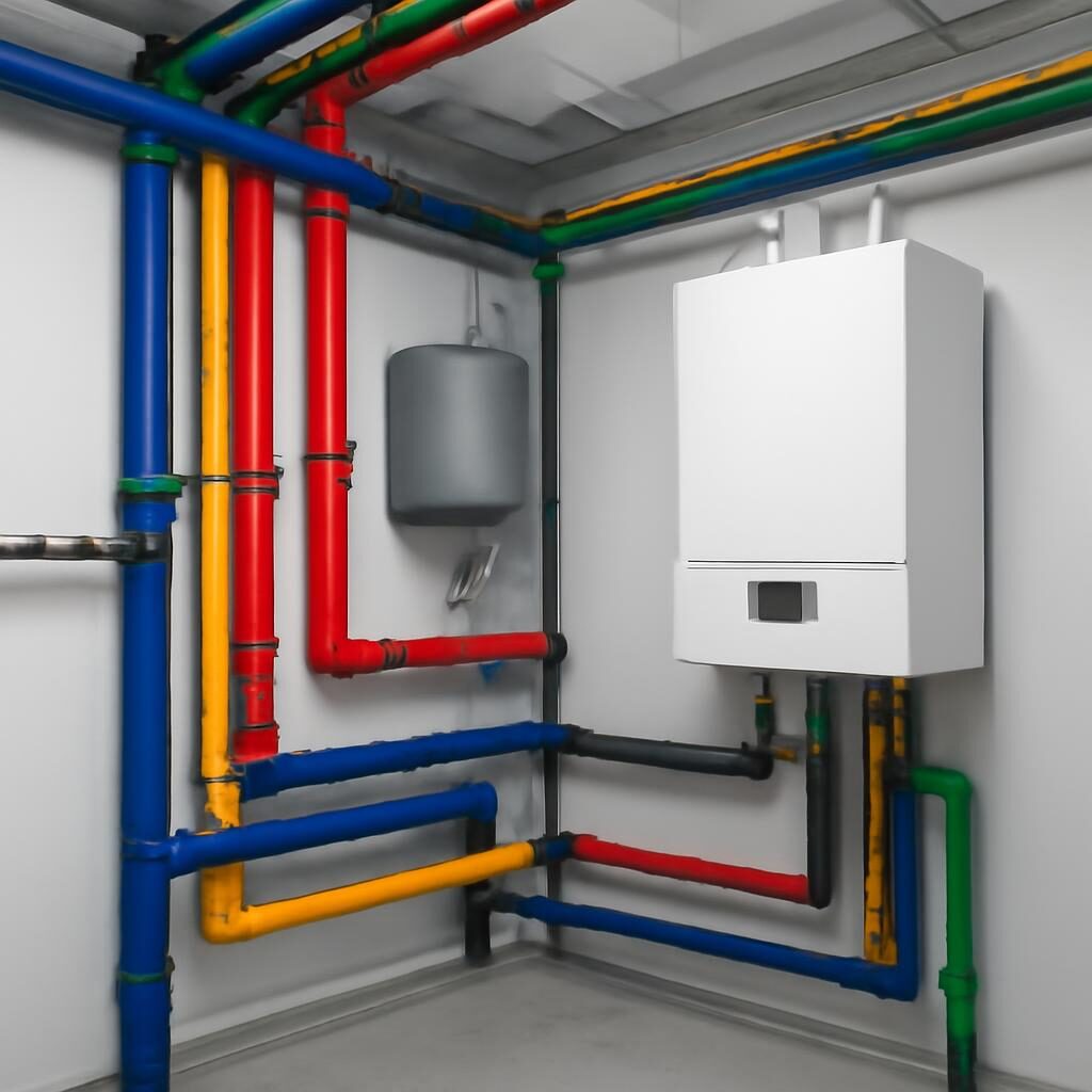 Chaufferie moderne avec tuyaux et raccords soigneusement calorifugés, installation professionnelle propre