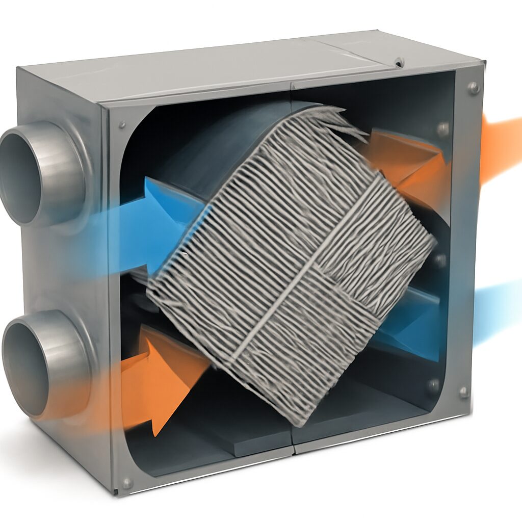 Centrale VMC double flux avec échangeur à récupération de chaleur — rendement jusqu'à 90 % en régime de croisière