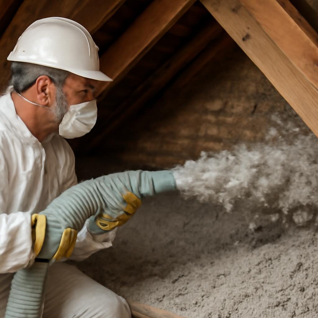 Soufflage de ouate de cellulose dans des combles perdus