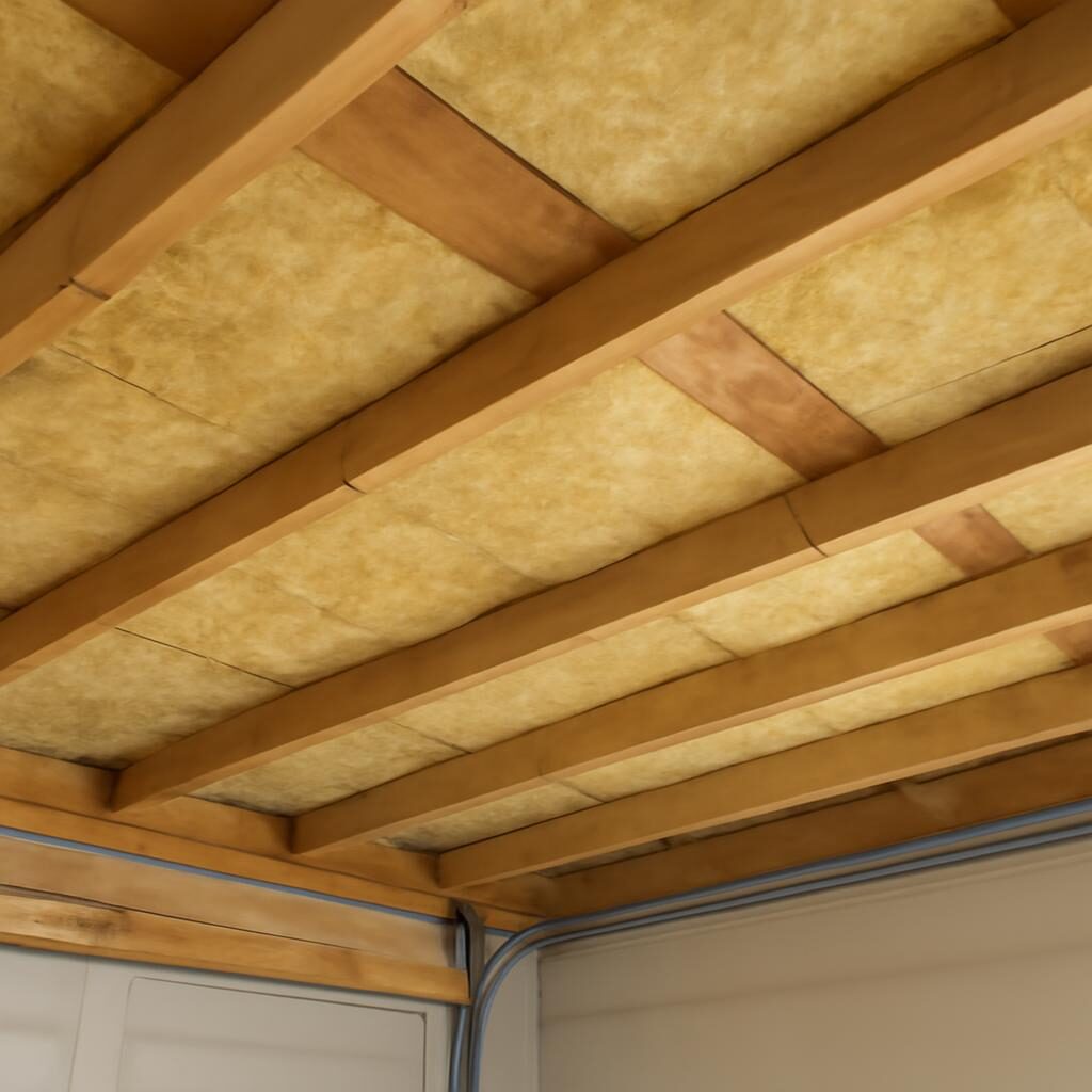 Plafond garage laine minérale isolation entre solives