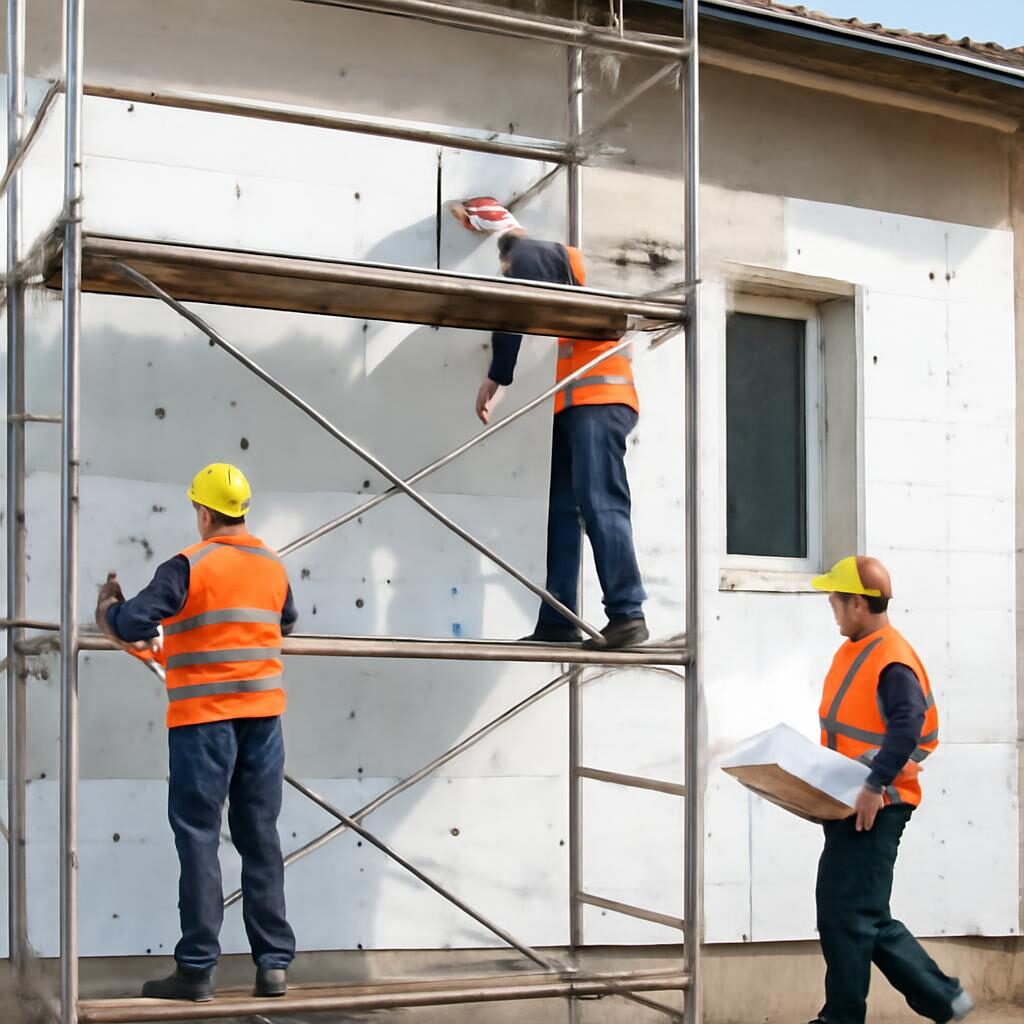 Pose panneaux isolation thermique exterieure ITE chantier