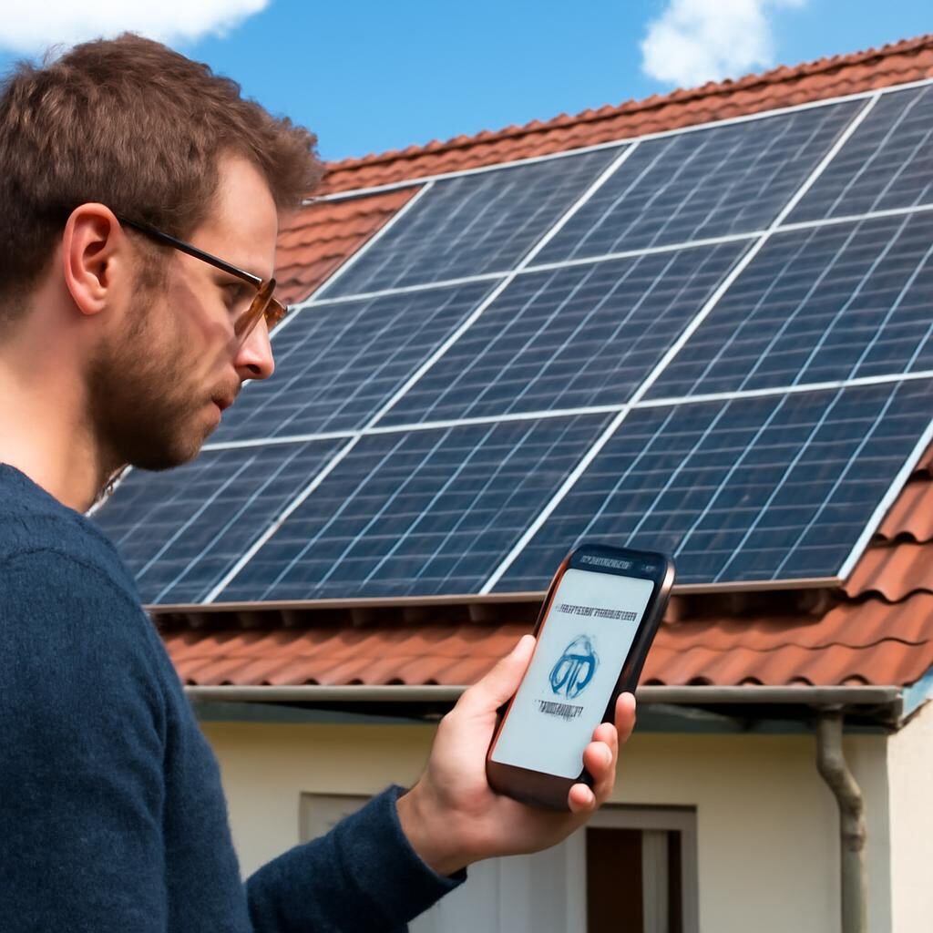 Propriétaire consultant la production solaire sur smartphone